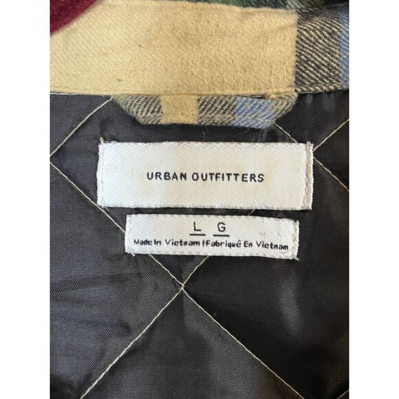 Urban Outfitters Shirt Men L Khaki Check Quilted Chore Barn Plaid Preppy Flannel - Picture 6 of 10